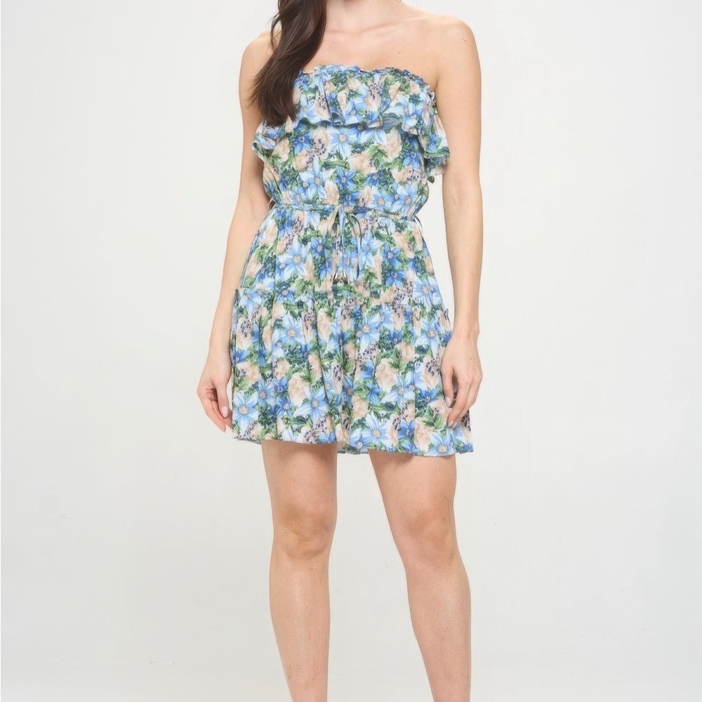 Berry Flower Ruffle Tube Top Mini Dress - Picture 3 of 5